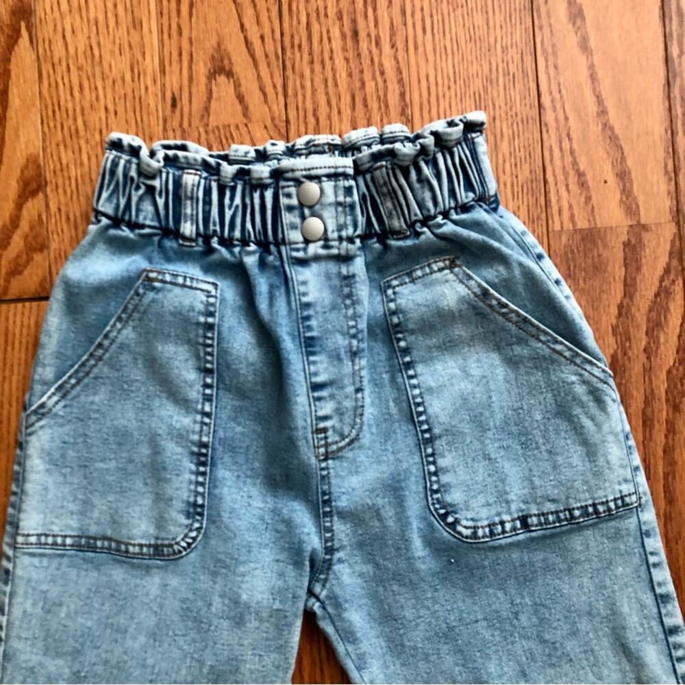 SHEIN Paper-bag Acid Wash Casual Light Blue Jeans Elastic Waist Girl’s Size 10 - Picture 2 of 8